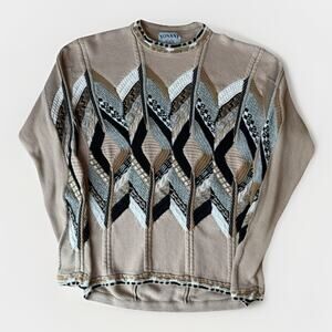Vintage Tosani Sweater 2XL Brown 3D Knit Pullover 90s Coogi New York Streetwear
